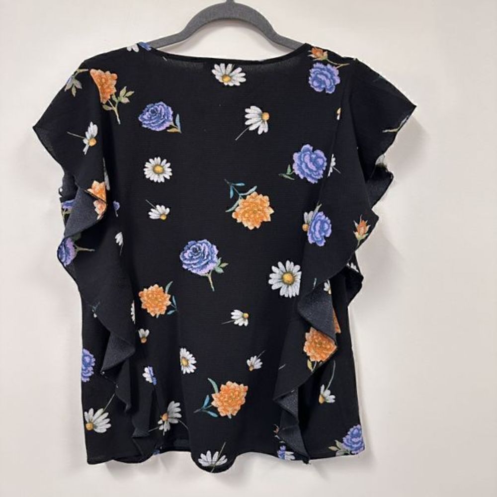 Sioni Floral Flutter Sleeve Black Blouse S - Picture 2 of 9